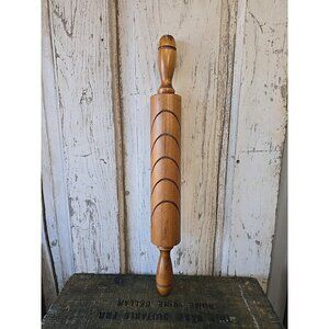 Vintage Wood Rolling Pin Card Recipe Note Letter Holder Unique 18” Wall Hanging
